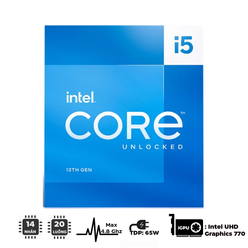 Bộ vi xử lý Intel Core i5 13600KF - 3.5GHz Turbo 5.1GHz - 14 Nhân 20 Luồng - 24MB - LGA 1700 Box Công Ty