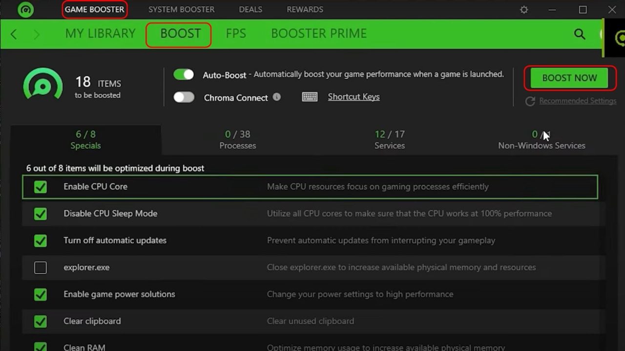Chọn System Boost -> Boost -> Booster Now