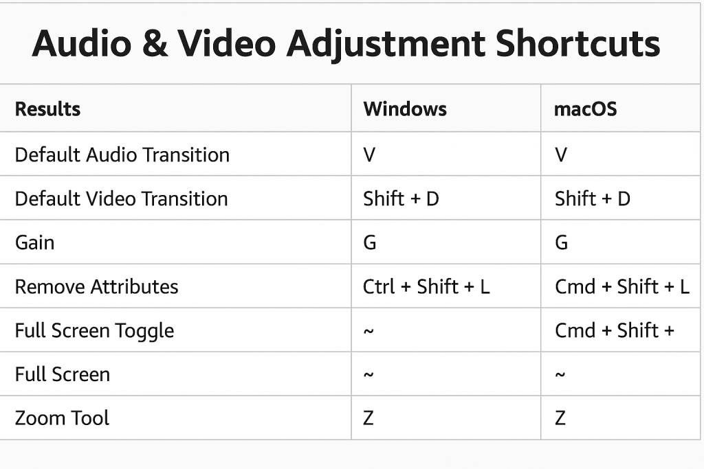 Phím Tắt Điều Chỉnh Âm Thanh trong Adobe Premiere Pro